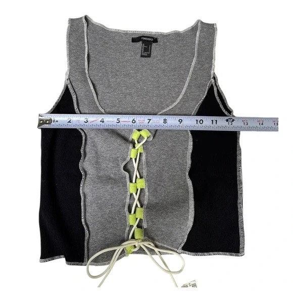 Forever 21 Women's Knit Grey Tank Top with Tie Up‎ Front Size S 108 - Picture 2 of 6